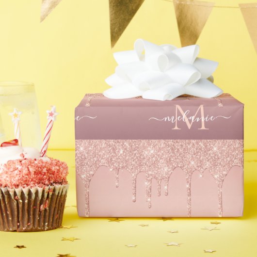 Roos Gold Glitter Uw Letter Naam Inpakpapier (Verjaardagsfeest)