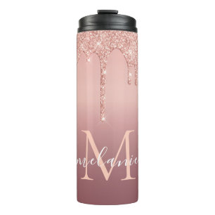 Roos Gold Glitter Uw Letter Naam Thermal Tumbler Thermosbeker