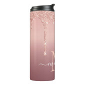 Roos Gold Glitter Uw Letter Naam Thermal Tumbler Thermosbeker (Gedraaid links)