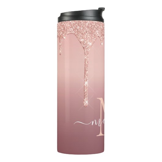 Roos Gold Glitter Uw Letter Naam Thermal Tumbler Thermosbeker (Gedraaid links)