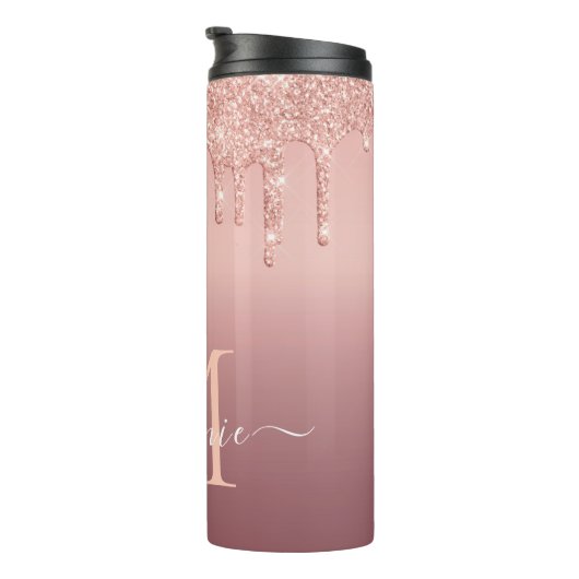 Roos Gold Glitter Uw Letter Naam Thermal Tumbler Thermosbeker (Geroteerd rechts)
