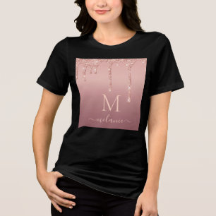 Roos Gold Glitter Uw letternaam gepersonaliseerd Tri-Blend Shirt