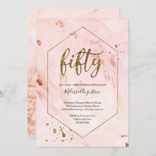 Roos Gold Glitter van de 50e verjaardag van de vro Kaart (Voorkant / Achterkant)