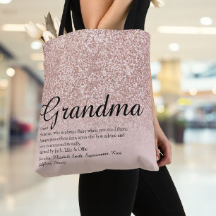 Roos Gold Glitter van Grandma Definition Script Tote Bag