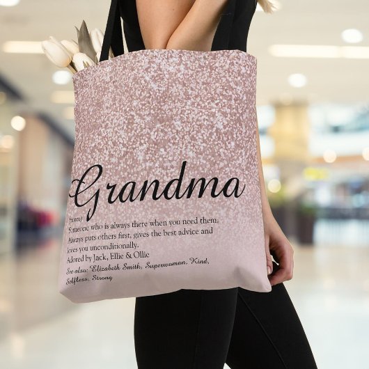 Roos Gold Glitter van Grandma Definition Script Tote Bag