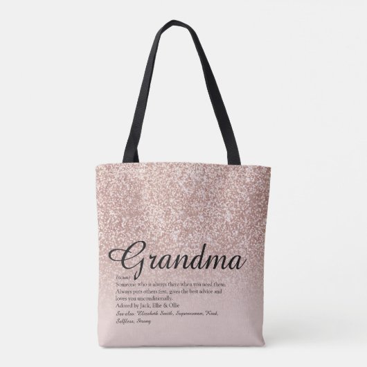 Roos Gold Glitter van Grandma Definition Script Tote Bag (Achterkant)
