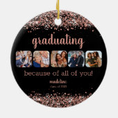 Roos Gold Glitter vanwege uw 5 Foto Afstudeerder Keramisch Ornament (Achterkant)