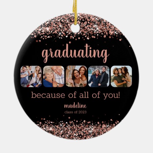 Roos Gold Glitter vanwege uw 5 Foto Afstudeerder Keramisch Ornament (Achterkant)