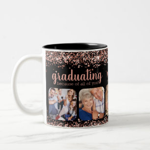 Roos Gold Glitter vanwege uw 5 Foto Afstudeerder Tweekleurige Koffiemok