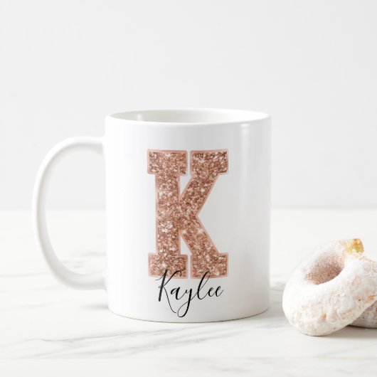 Roos Gold Glitter Varsity Letter Monogram K Koffiemok (Met donut)