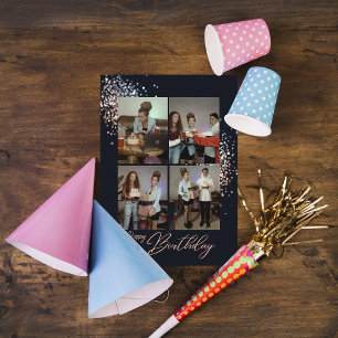 Roos-Gold Glitter Verjaardag Foto's Verjaardag Kaa Feestdagenkaart