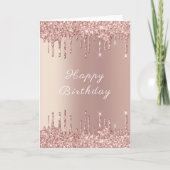 Roos Gold Glitter Verjaardag Kaart Sparkle Drips (Voorkant)