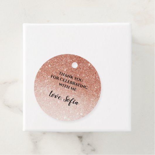 Roos Gold Glitter Verjaardagscadeau Dank u Label (In situ)