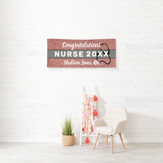 Roos Gold Glitter Verpleegster Afstuderen Klasse J Spandoek (Insitu)