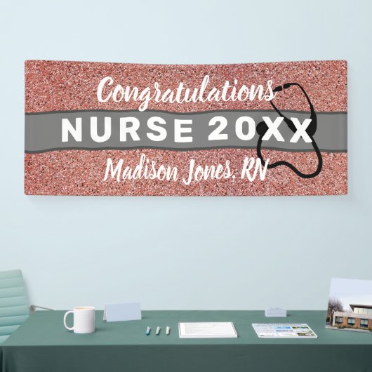 Roos Gold Glitter Verpleegster Afstuderen Klasse J Spandoek (Beurs)