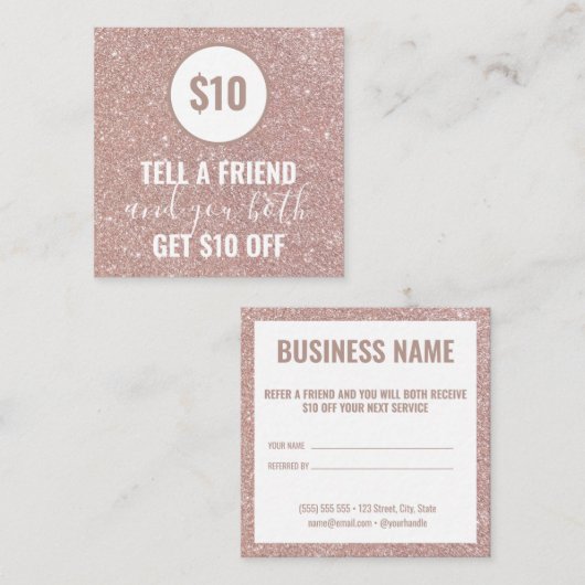 Roos Gold Glitter Verwijs een vriendschappelijke l Aanbevelingskaartje (Voorkant / Achterkant)