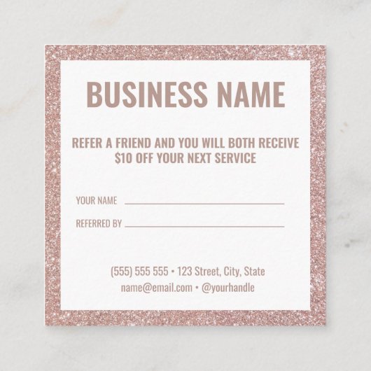 Roos Gold Glitter Verwijs een vriendschappelijke l Aanbevelingskaartje (Achterkant)