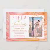 Roos Gold Glitter Virtual 50 en Fabulous Birthday Kaart (Voorkant)