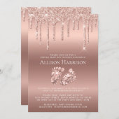 Roos Gold Glitter Virtual Baby Shower Kaart (Voorkant / Achterkant)