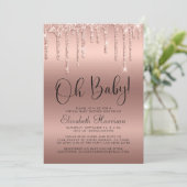 Roos Gold Glitter Virtual Baby shower Kaart (Staand voorkant)