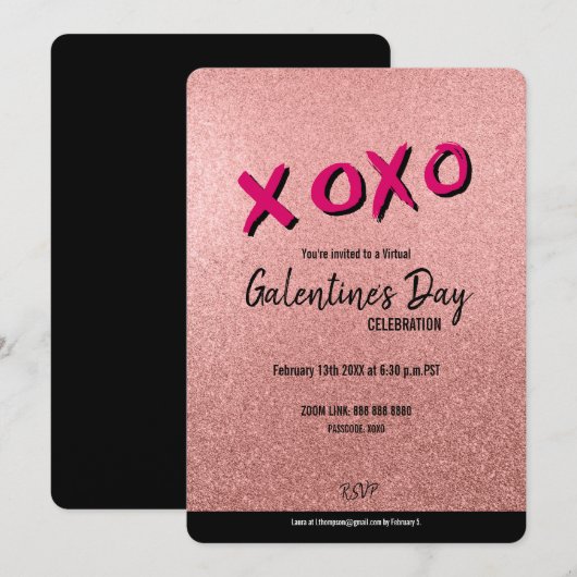Roos Gold Glitter Virtual Galentine Valentijn Kaart (Voorkant / Achterkant)