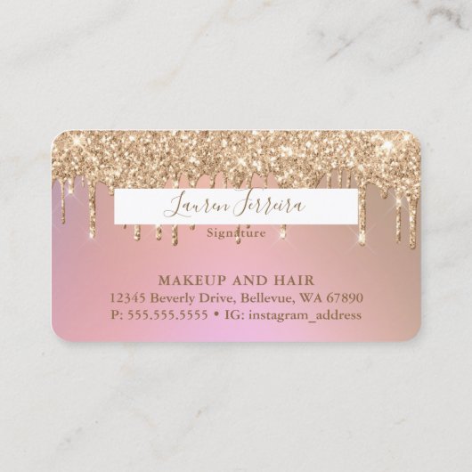 Roos Gold Glitter - Visitekaartje met creditcard (Achterkant)