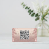 Roos Gold Glitter Visitekaartje met QR Code (Staand voorkant)
