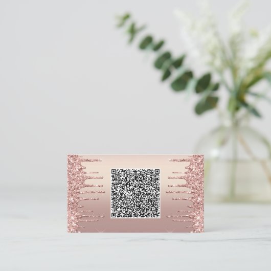 Roos Gold Glitter Visitekaartje met QR Code (Staand voorkant)