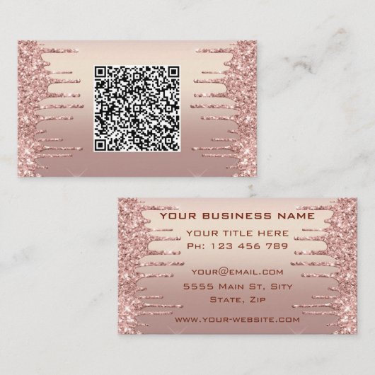 Roos Gold Glitter Visitekaartje met QR Code (Voorkant / Achterkant)