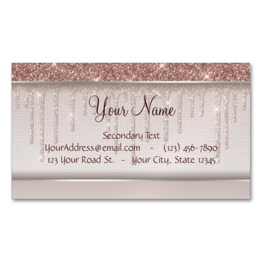 Roos Gold Glitter vloeibare schijven Magnetisch Visitekaartje (Voorkant)