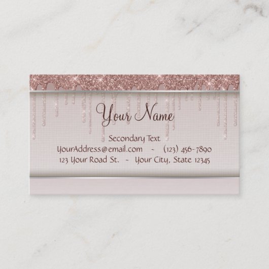 Roos Gold Glitter vloeibare schijven Visitekaartje (Voorkant)