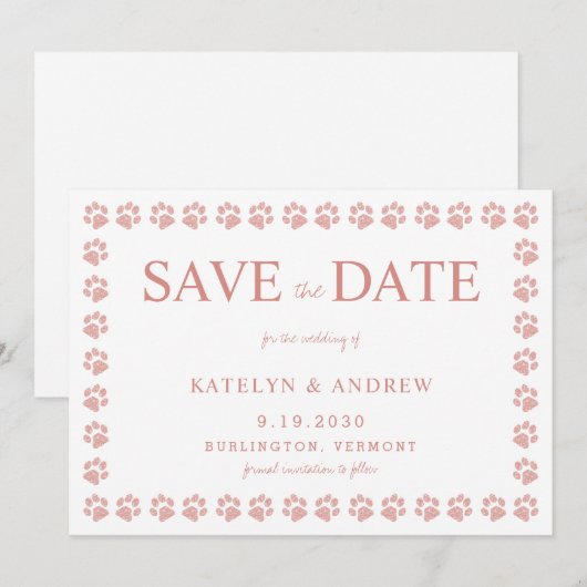 Roos Gold Glitter voor afdrukken - datum opslaan Kaart (Voorkant / Achterkant)