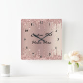 Roos Gold Glitter wandklok met aangepaste tekst (Huis)