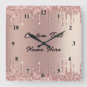 Roos Gold Glitter wandklok met aangepaste tekst (Voorkant)