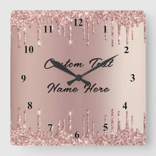 Roos Gold Glitter wandklok met aangepaste tekst (Voorkant)