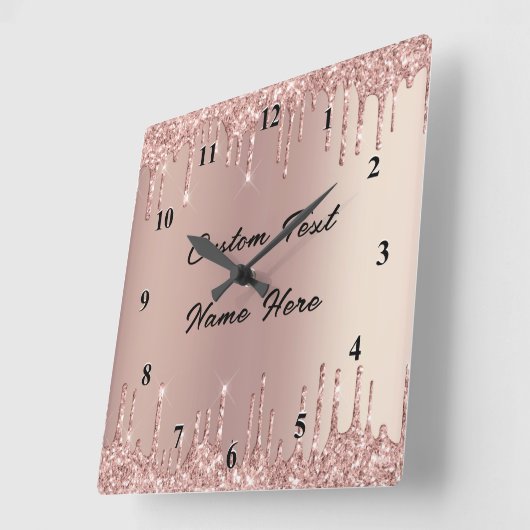 Roos Gold Glitter wandklok met aangepaste tekst (Hoek)