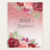 Roos Gold Glitter Waterverf Floral Planner (Voorkant)