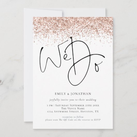 Roos Gold Glitter We doen QR Weddenschap Kaart (Voorkant)