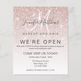 Roos Gold Glitter We zijn open Salon COVID Safe Flyer