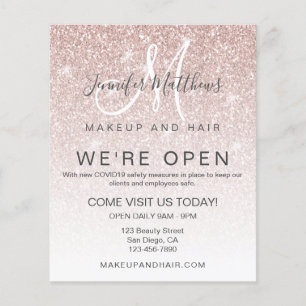 Roos Gold Glitter We zijn open Salon COVID Safe Flyer
