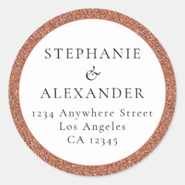 Roos Gold Glitter Weddenningnaam Retouradres Ronde Sticker