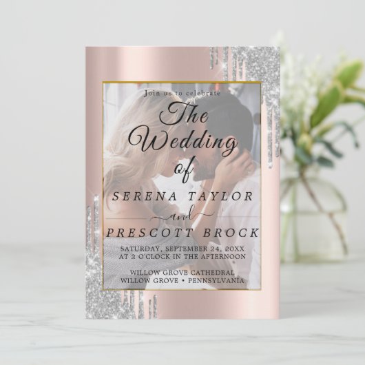 Roos Gold Glitter Weddenschap Kaart (Staand voorkant)
