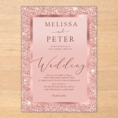 Roos Gold Glitter Wedding Acryl Uitnodigingen (Voorkant)