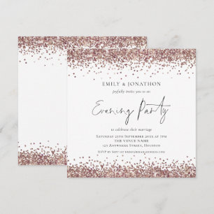 Roos Gold Glitter Wedding Evening Party Square Kaart