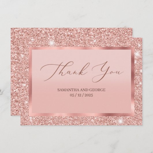 Roos Gold Glitter Wedding Flat Dank u Card Bedankkaart (Voorkant / Achterkant)