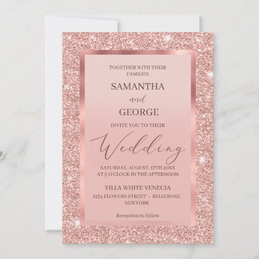 Roos Gold Glitter Wedding Kaart (Voorkant)