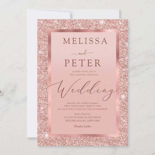 Roos Gold Glitter Wedding Kaart (Voorkant)