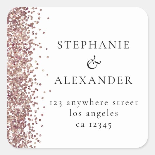 Roos Gold Glitter Wedding Return Name Address Vierkante Sticker (Voorkant)