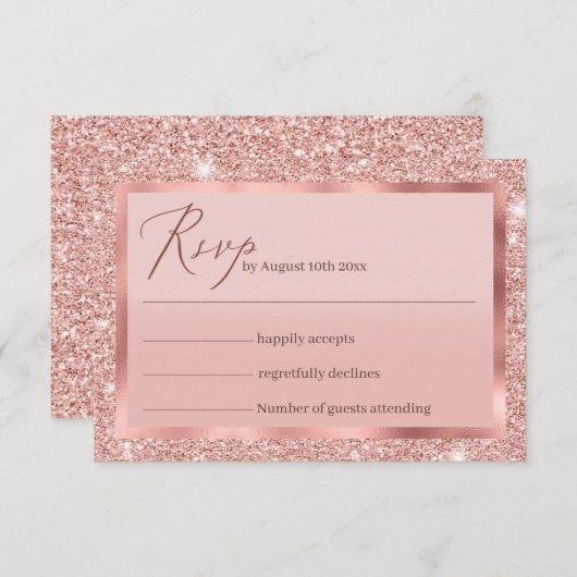 Roos Gold Glitter Wedding RSVP Kaart (Voorkant / Achterkant)