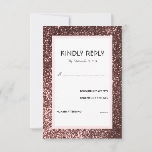 Roos Gold Glitter Wedding RSVP Kaart (Voorkant)